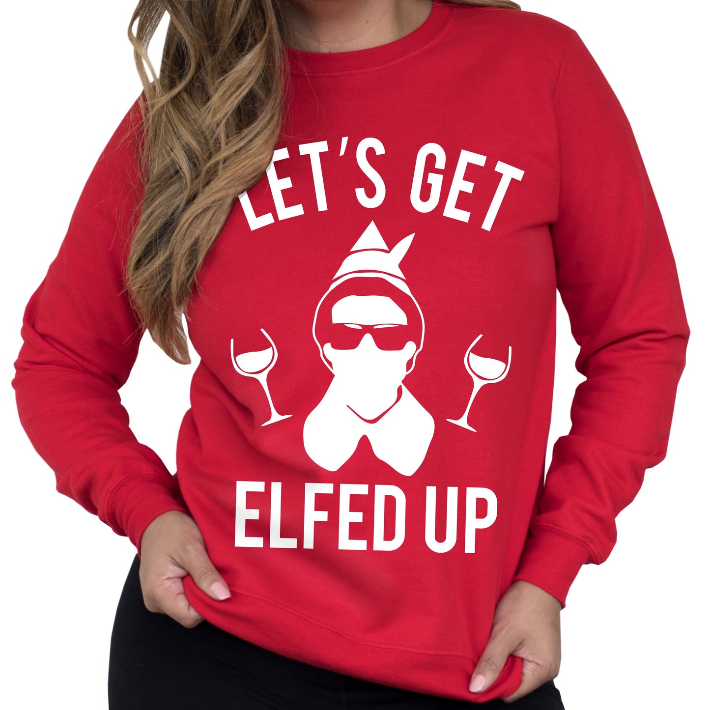 Let's Get Elfed Up Christmas Wine Crew Neck Sweatshirt