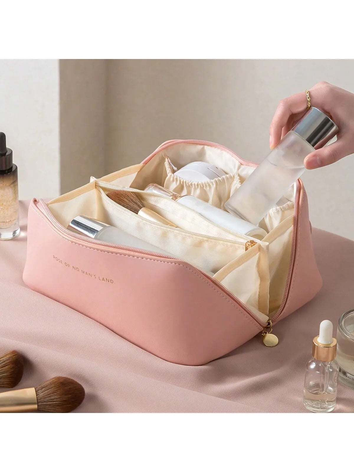 Women's PU leather pillow waterproof portable travel makeup bag,