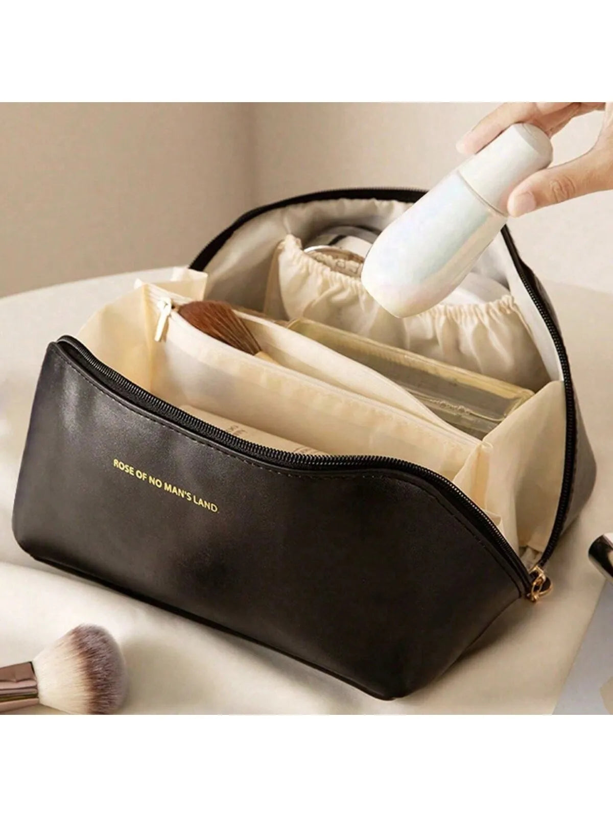 Women's PU leather pillow waterproof portable travel makeup bag,